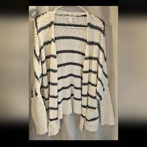 C&C California Striped Cardigan - Cream and Blue